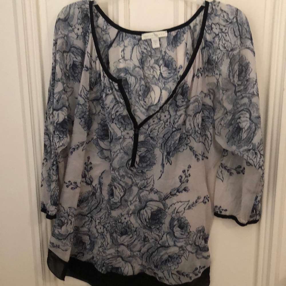 Floral Blue and Black Women's Top